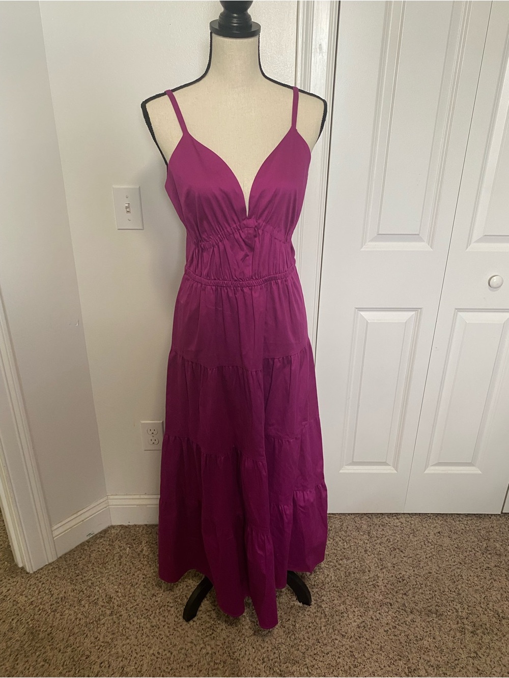 Siena Spaghetti Strap Dress V-Neck Maxi Dress in Magenta